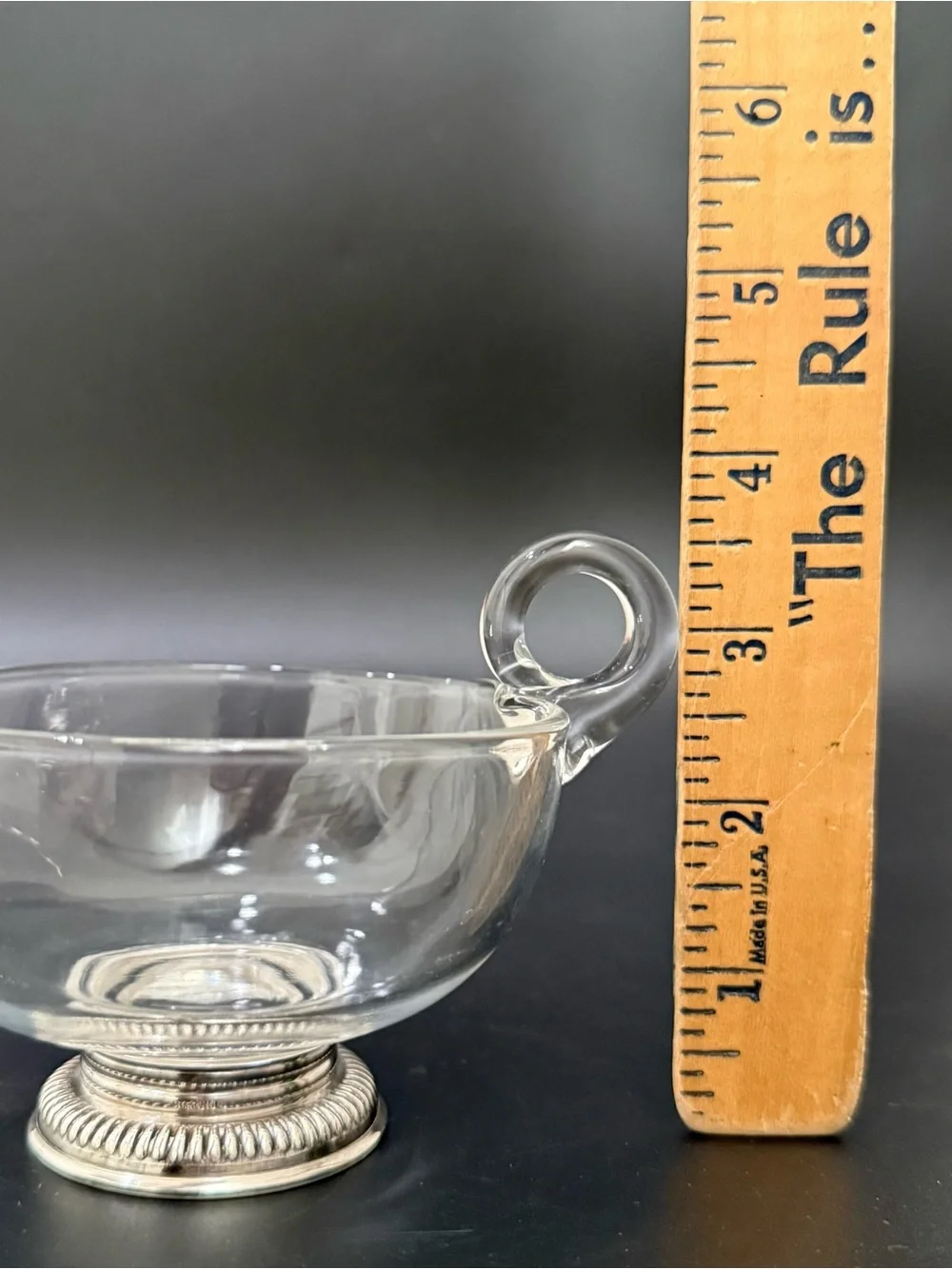 Vintage Ribbed STERLING Silver Base Clear Glass Gravy Boat Sauce Dish